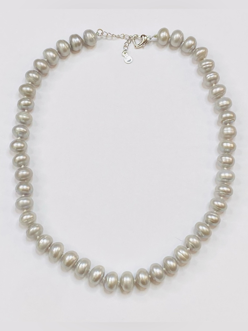 M&M 11+mm Silver Gray Baroque Button Elongated Oval Pearl Adjustable Necklace